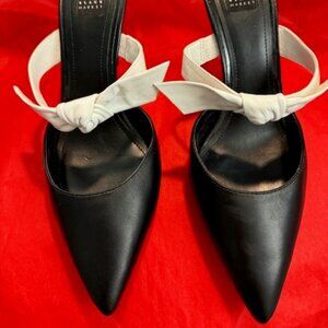 White House Black Market Black Heels with White Bow